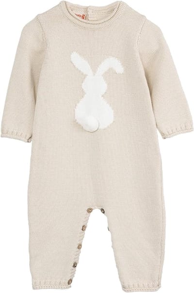 Minora gebreide unisex boxpakje- Baby jongens en meisjes- Maat 62- 1/3 maanden-Newborn overalls winter- Konijn patroon romper- Beige-Kraamcadeau - Babyshower Cadeau- Sinterklaas
