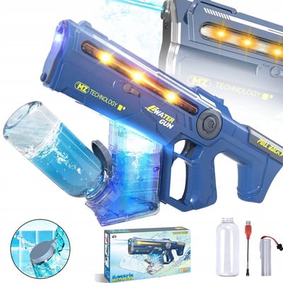 Elektrisch Waterpistool - Grote Capaciteit Van 350ml Bereik Van 10 Meter - Handmatige En Elektrische Standen - Gele LED-Lampjes - USB Oplaadbaar - Blauw