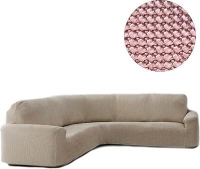 Bankhoes Milos voor Ronde Hoekbank - Roze - Breedte 360-540cm - Hoogte 80-100cm - Extreme Stretch Bankhoezen