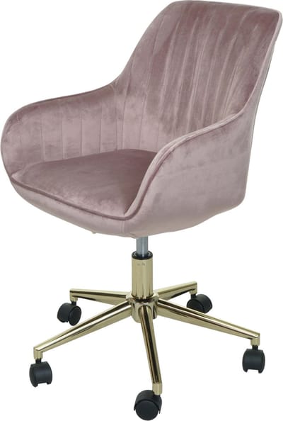 Bureaustoel MCW-J62, bureaustoel met wieltjes, in hoogte verstelbaar, fluweel met armleuning, goudkleurige onderstel ~ roze