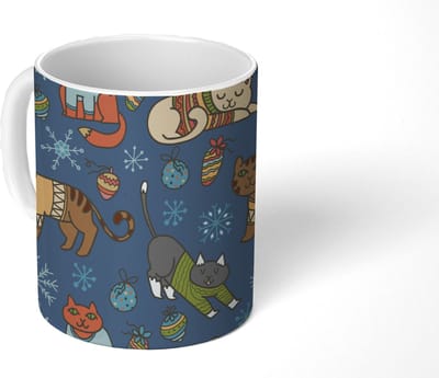 Mok - Koffiemok - Kat - Dieren - Kerst - Patroon - Mokken - 350 ML - Beker - Koffiemokken - Theemok
