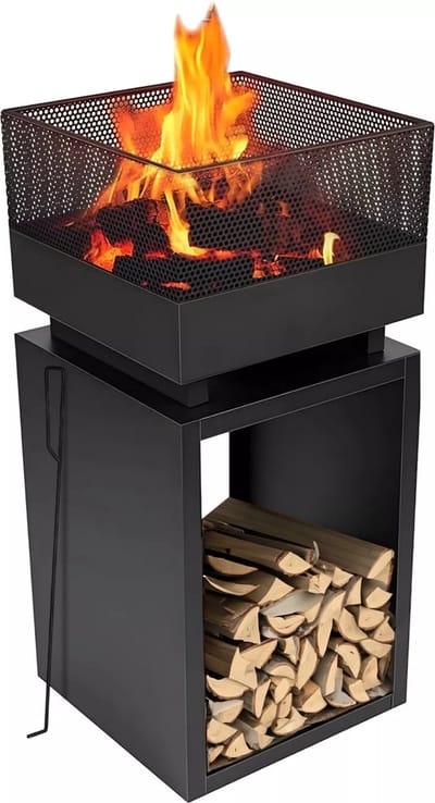 Muntel® Vuurkorf met Vonkenscherm - Houtkachel - Buitenkachel - Tuinhaard - Opslag - Metaal - 39 x 39 x 85 cm