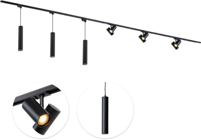 Qub Viror Railverlichting - Zwart - 600 cm - I-Vorm - 3 Viror Duo & 3 Hanglampen - Dimbaar - Complete Set