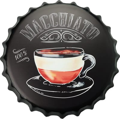 Wandbord - Macchiato coffee - Metalen wandbord - Metalen decoratie - Metalen bord - Wandborden - Wandbord metaal - Wandbord rond - Coffee - Decoratie - Cave & Garden