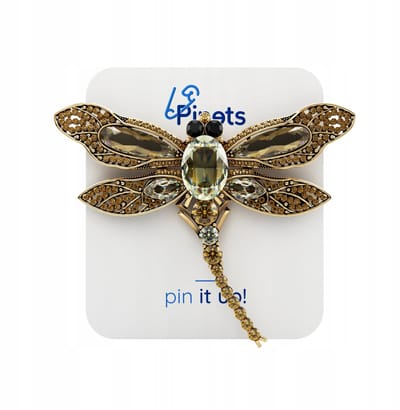 PINETS Libelle Brosche - Goudkleurig met Amberkleurige Zirkoon