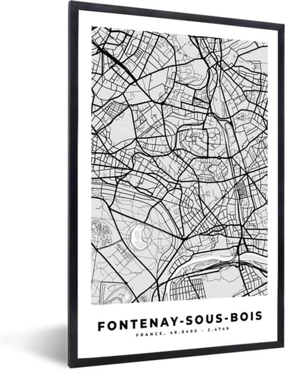 Fotolijst incl. Poster - Plattegrond - Kaart - Stadskaart - Frankrijk - Fontenay-sous-Bois - 40x60 cm - Posterlijst