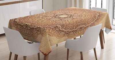 ABAKUHAUS Mandala Tafelkleed – 140 x 200 cm – Satijn, gember-beige-bruin
