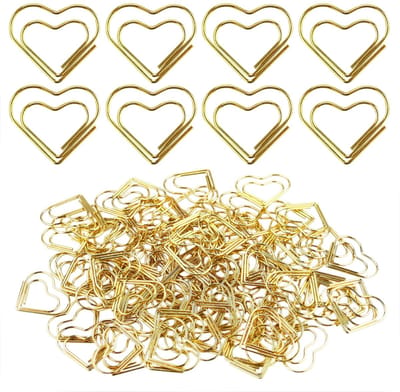 Dailygoods- Hartvormige Klemmen 110 Stuks - Papierklemmen - Documentensorteerclip - Decoratie - Doe-het-zelf - Lichtgewicht Metaal - Gouden Kleur - Paperclips