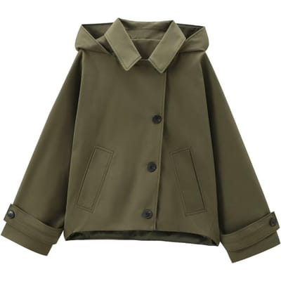 Automne Nouveau Style Européen et Américain Veste à Revers à Capuche à Manches Longues Trench Manteau Boutonnage Simple Veste Courte XS vert d’armée