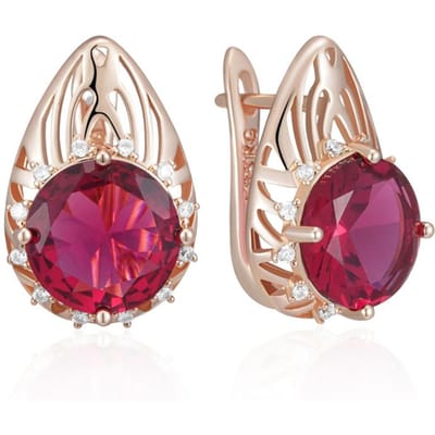 Glanzende Rode Natuurlijke Zirkoon Druppel Oorbellen Voor Vrouwen Mode Roségoud Kleur Feest Accessoires Dagelijks Fijne Vintage Sieraden beige