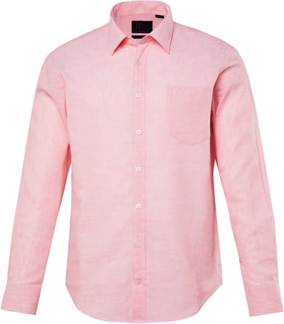 JP 1880 - Heren - Overhemd van linnenmix lange mouwen kentkraag Modern Fit - Donkerroze - Maat 3XL