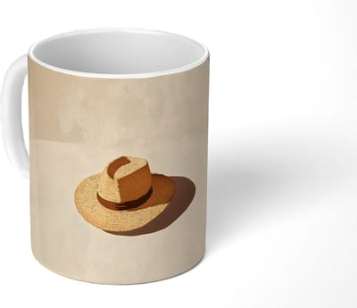 Mok - Koffiemok - Hoed - Minimalistisch - Schaduw - Beige - Mokken - 350 ML - Beker - Koffiemokken - Theemok