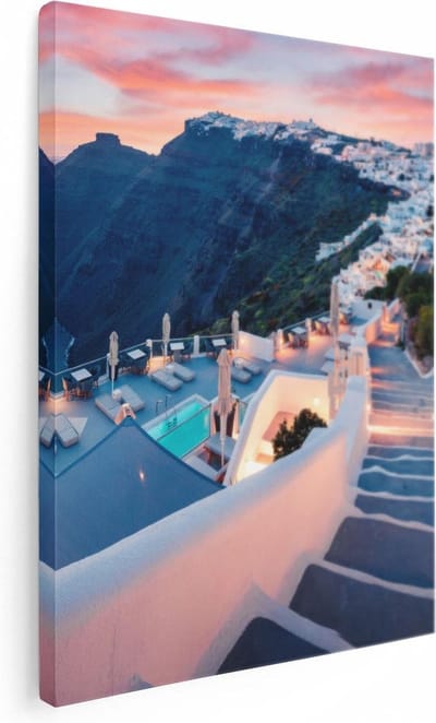 Artaza Canvas Schilderij Griekenland - 30x40 cm - Klein - Wanddecoratie Zee - Muurdecoratie Skyline - Kamer Accessoires