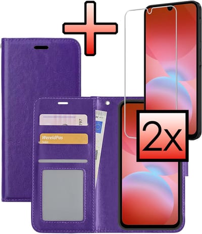 Hoesje - Met 2x Screenprotector - Geschikt voor Samsung Galaxy A26 - Luxe Pasjeshouder - Bookcase Portemonee - Flip Case - Kunstleer Book Case - Flipcase Hoes - Book Cover - Walletcase - Portemonneehoes - Paars