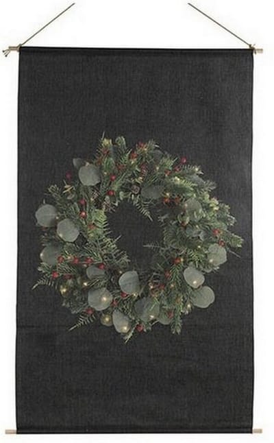 Wandversiering krans LED/ Wanddoek zwart kerstkrans met LED 110 x 66cm Countryfield