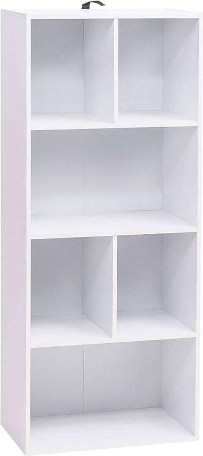 Happyment Open Boekenkast Zita - 6 Vakken - Wit - Boekenkast - Boekenrek - Woonkamer, slaapkamer en kinderkamer - Hout - 50 x 30 x 118 CM