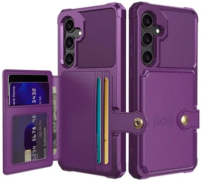 Portemonnee Hoesje Geschikt voor Samsung Galaxy S25 Plus - Back Cover met Pasjeshouder - Telefoonhoesje voor Pinpas - Kaarthouder op Achterkant - Case met Magneet Paars
