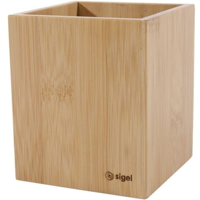 Potloodhouder Sigel Eyestyle, rechthoekig, met rubberinleg, B 92 x D 92 x H 106 mm, bamboehout, natuurlijke kleur