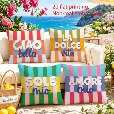 4 pièces housse de coussin rayée italienne « Ciao Bella » décoration de terrasse extérieure housse de coussin décoration de chambre à coucher maison taie d'oreiller 40x40cm