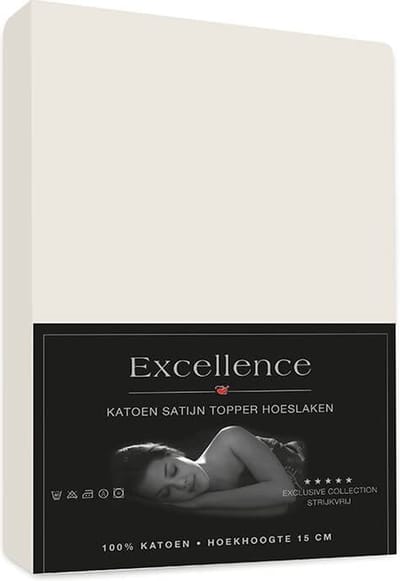 Excellence Katoen Satijn Topper Hoeslaken 160x200cm + 15cm - Creme