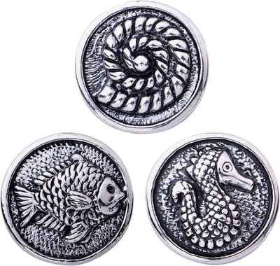 Quiges - Chunk 18mm Click Button Drukknoop Zee Set van 3 Stuks Dieren Zilverkleurig Vis Zeepaard & Fossiel - EBCMSET009