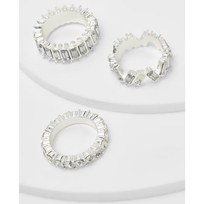 boohoo Dames Diamante ringen 3-pack | Silver
