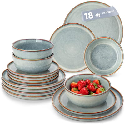 Dailygoods - Tafelservies - Aardewerk serviesset - Vaatwasmachinebestendig - Lichtblauw - Modern design - Geschikt voor 6 personen - Compleet assortiment
