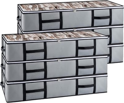 6-delige opbergdoos van 90 liter voor onder het bed met deksel, ideaal voor dekbedden, kleding en ruimtebesparing.