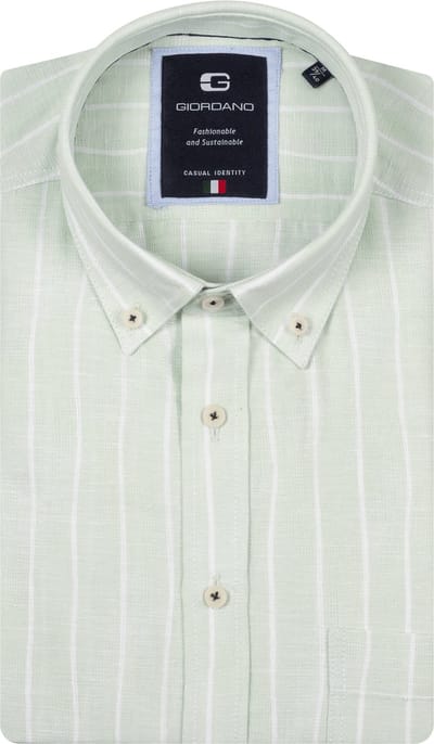 Giordano – Brando – Heren Overhemd – Linnenmix – Button Down – Gestreept Overhemd - Groen – 617103-71