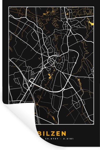 Muurstickers - Sticker Folie - Stadskaart - Bilzen - Goud - Kaart - Plattegrond - 20x30 cm - Plakfolie - Muurstickers Kinderkamer - Zelfklevend Behang - Zelfklevend behangpapier - Stickerfolie