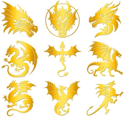 Dailygoods- Decoratieve Stickers Set van 9 - Gouden Zelfklevende Stickers - Drakenmotieven - Waterdichte Stickers - Scrapbook/Harsprojecten - 4 cm x 4 cm - Decoratiestickers
