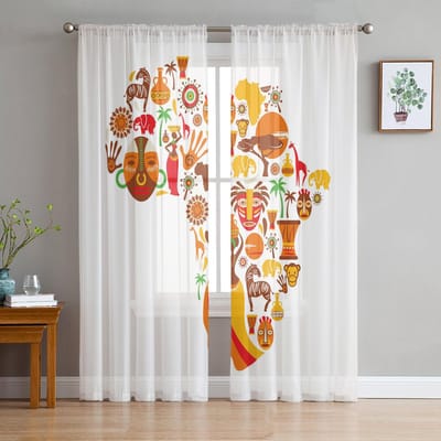 Noord-Amerika Plaat Dier Kaart Tule Gordijnen Voor Woonkamer Decoratie Moderne Chiffon Doorzichtig Voile Keukengordijn 135W x 114H(cm) white