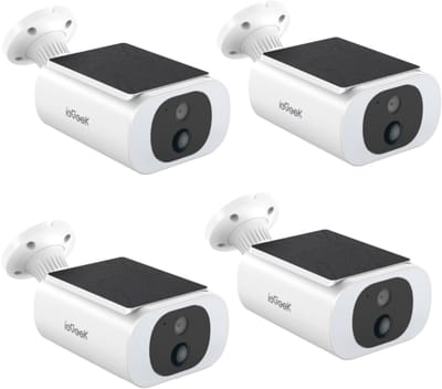 ieGeek S1 Pro Solar Camera - Draadloze Beveiligingscamera voor Buiten - Buiten Camera met Zonnepaneel - Bewakingscamera voor Buiten - 4Stuks - Beveiligingscamera Buiten - 5MP Ultra HD - Met Wifi en App - Wit