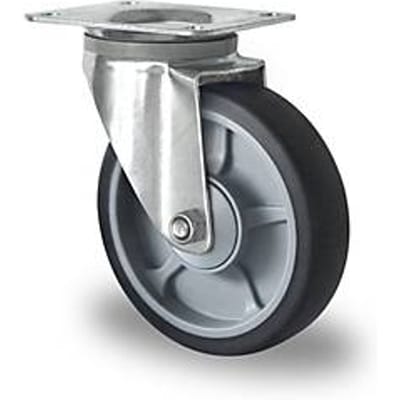 CASCOO zwenkwiel P2G2, met wiel ø 160 mm x B 40 mm, velg van polypropyleen, loopvlak van elastomeer, grijs, kogelgelagerd, tot 200 kg