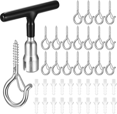 Haken, plafondhaken, haakschroeven met beveiliging, wandhaken om te schroeven, haken met schroefdraad voor het ophangen van plantenmanden, lichtkettingen, decoratie, met 1