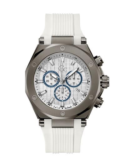 Gc Gc Legacy Chrono Silicone Quartz Chronograafhorloge Wit Kast Gemaakt Van 100% Roestvrij Staal En Een Armband Van 100% Siliconen 44 Z18005G7MF, Z18006G7MF