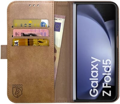 Rosso Element Book Case Wallet Hoesje Geschikt voor Samsung Galaxy Z Fold 5 | Portemonnee | 3 Pasjes | Magneetsluiting | Stand Functie | Bruin