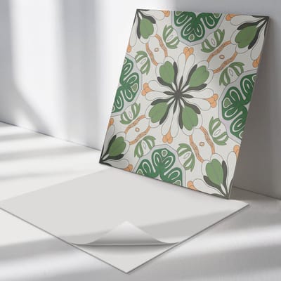 Wallfluent Vinyl Tegels - Bloemenpatroon in Symmetrie Wand PVC Tegels - 30 cm x 30 cm - Groente Vinyl Tegels - 9 stuks - Vierkant PVC Tegels - Patroon Plaktegels - Vinyl Tegels Zelfklevend - Plaktegels Keuken en Badkamer