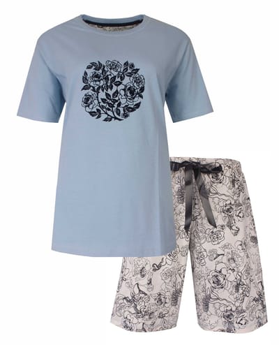 Medaillon Dames Shortama - Rozen Cirkelprint - Katoen - Grijs - Maat S