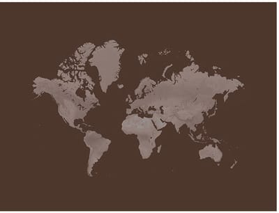 Wereldkaart 40x30 cm - Aluminium - Voelbaar 3D Reliëf - World map - Bruin - Vintage - Retro - Muurdecoratie - Wanddecoratie