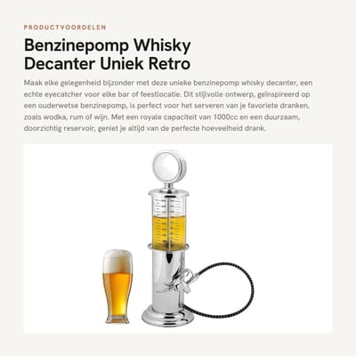 Dailygoods- Whisky Decanter Retro Ontwerp - 1000cc Drankdispenser - Benzinepomp - Antislip - Aanslagbestendig - Duurzaam Plastic Reservoir