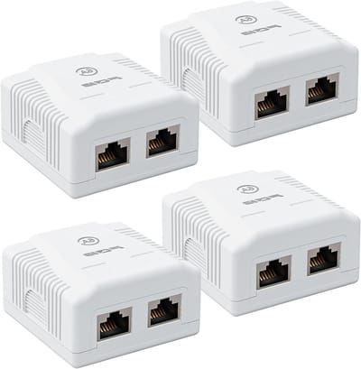 Netwerkdoos Opbouw - RJ45 Bus - Internet Aansluiten - 10 Gbit/s Snelheid - 4 Stuks - Wit