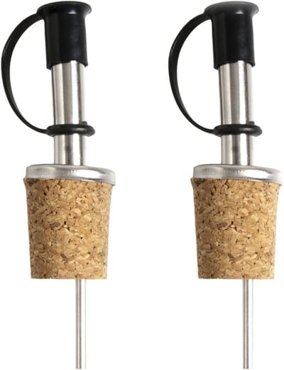 2x Schenktuit - Schenkdop voor op fles - Flesstop met schenker - Wijn / olie schenker - Pour spout - RVS - Druppelvrij doseren - Met dopjes - Keuken / bar accessoires - Kurk - Jonyx