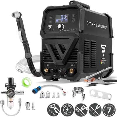 STAHLWERK plasmasnijder CUT 80 P Digital | 80 A inverter plasmasnijder | HF pilootontsteking | digitale display | THC interface voor CNC | snijcapaciteit tot 25 mm | plasmasnijder met 2T/4T functi
