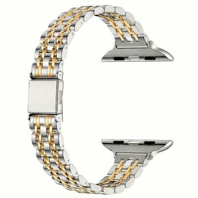 Zilverkleurig goudkleurig horloge bandje dames heren smal staal schakel band geschikt voor Apple Watch 38 mm / 40 mm / 41 mm / 42 mm (serie 10 / 11) – tweekleurige metalen horlogeband met vouwsluiting