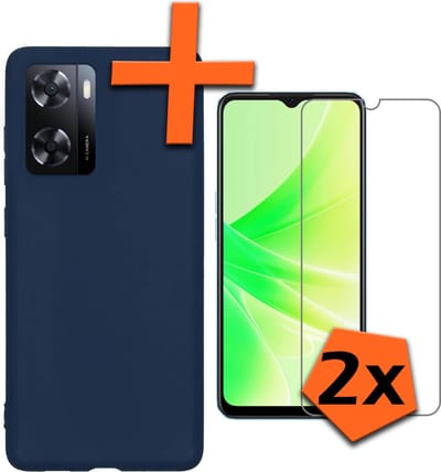 Hoes - Met 2x Screenprotector - Geschikt voor OPPO A57 - Sterk & Shockproof - Back Cover - Siliconen Case - Telefoon Hoes - Donkerblauw