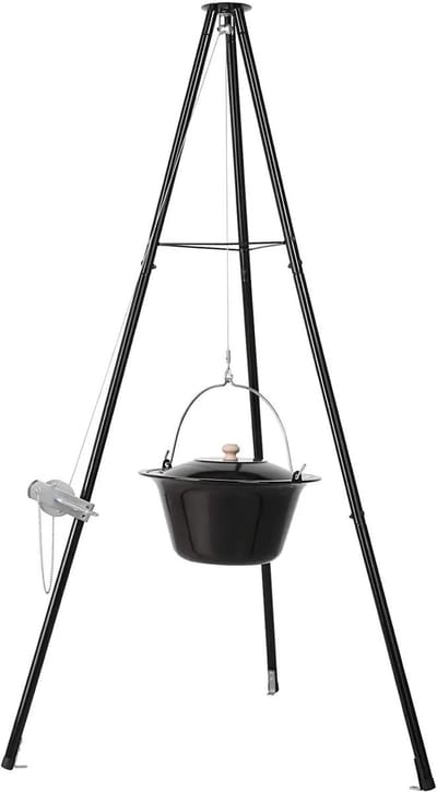 LabelOne Kookpot - Stoofpan - Ketel - Goulashketel - 10 liter - met driepoot/statief - in hoogte verstelbaar - buiten koken