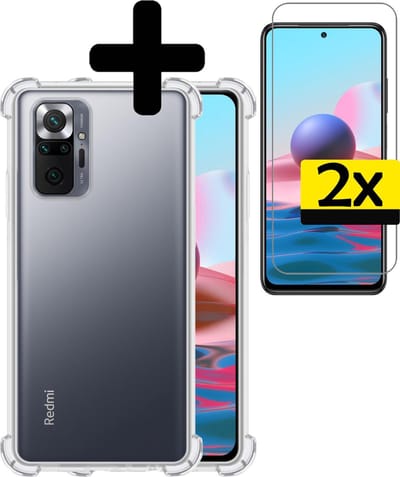 Hoesje - Met Screenprotector - 2 Stuks - Geschikt voor Xiaomi Redmi Note 10 Pro - Sterk & Shockproof - Siliconen Case - Back Cover - Telefoon Hoes - Shock Proof - Telefoonhoesjes - Transparant