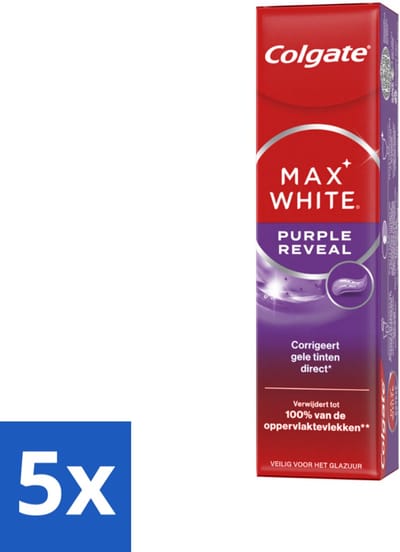 5 x Colgate - Tandpasta - Max White - Purple Reveal - 75 ml - Directe Whitening - Wittere Tanden - Gele Tanden - Paarse Tandpasta - Visuele Whitening