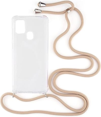 Shop4 - Geschikt voor Samsung Galaxy A21s Hoesje - Zachte Back Case met Koord Beige
